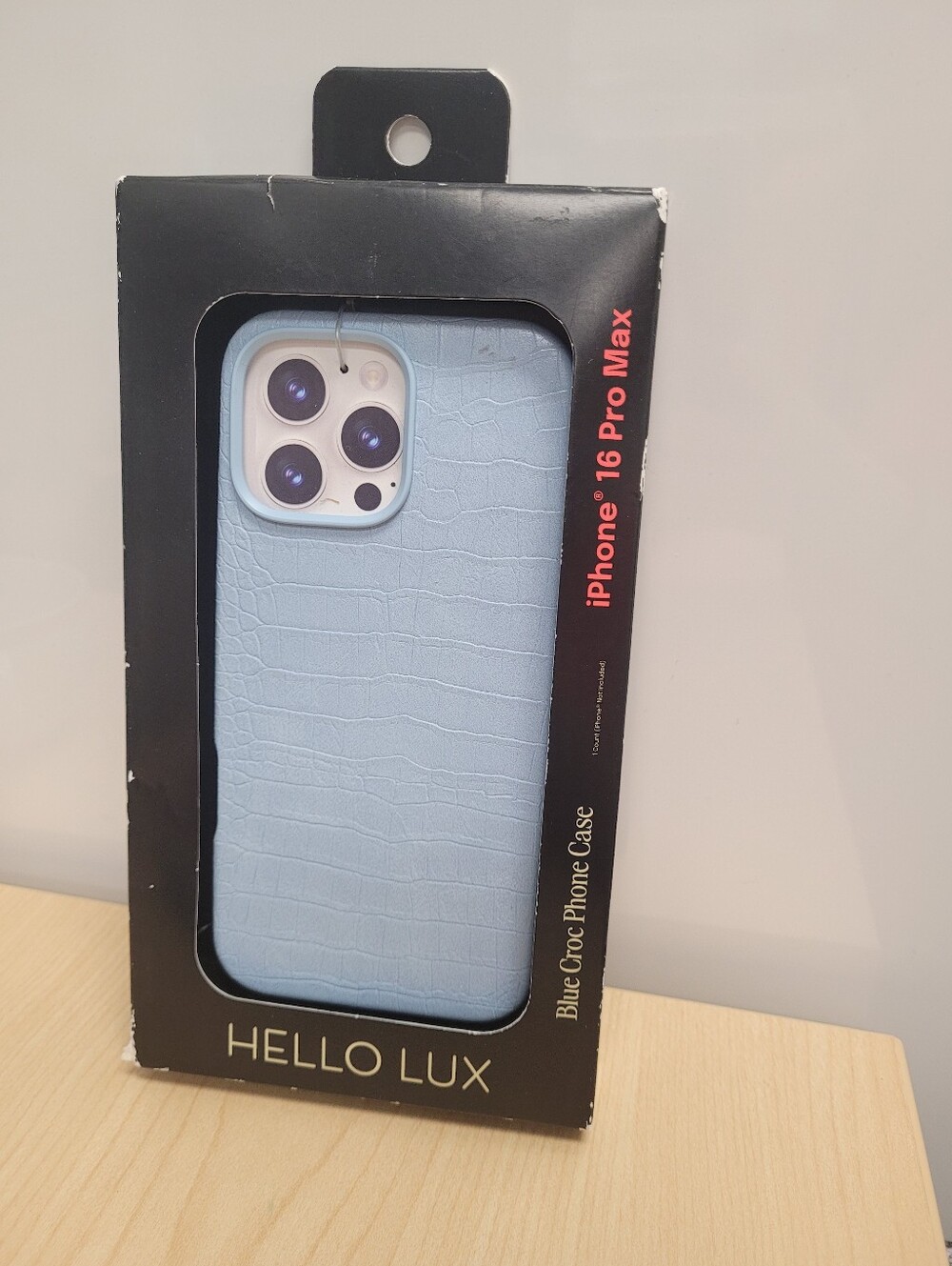 Hello Lux  Light blue faux crocodile textured phone case for iPhone 16 Promax